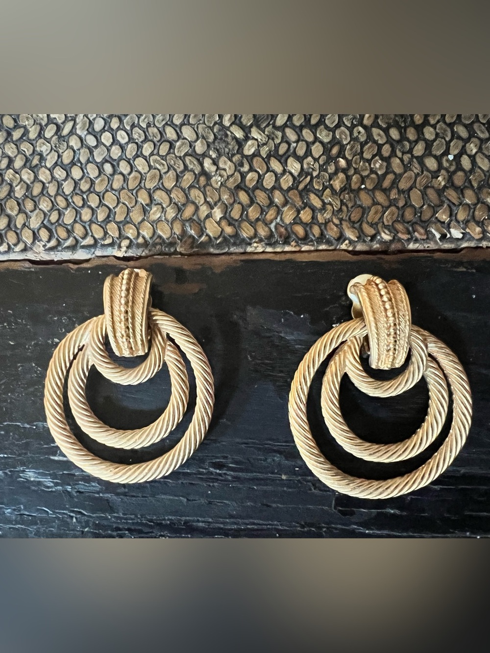 Vintage Gold-Tone Twisted Rope Double Hoop Earrings